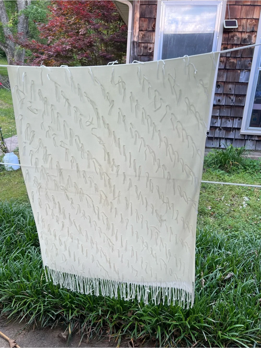 Cream Decorative Fringe Throw/Shawl - Unbranded